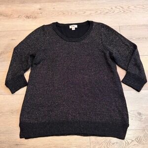 Avenue Womens Metallic Knit‎ Sweater Plus Size 14/16 Top Sparkle Thread Black
